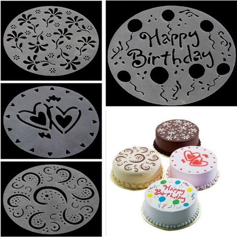 4Pc/lot Plastic Cake Stencils Flower Spray Stencils Birthday Cake Mold Decorating Bakery Tools DIY Mould Fondant Template